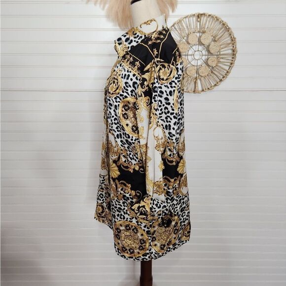 Adore Leopard and Gold Scroll Versace Inspired Tunic Shirt Small - Picture 3 of 9